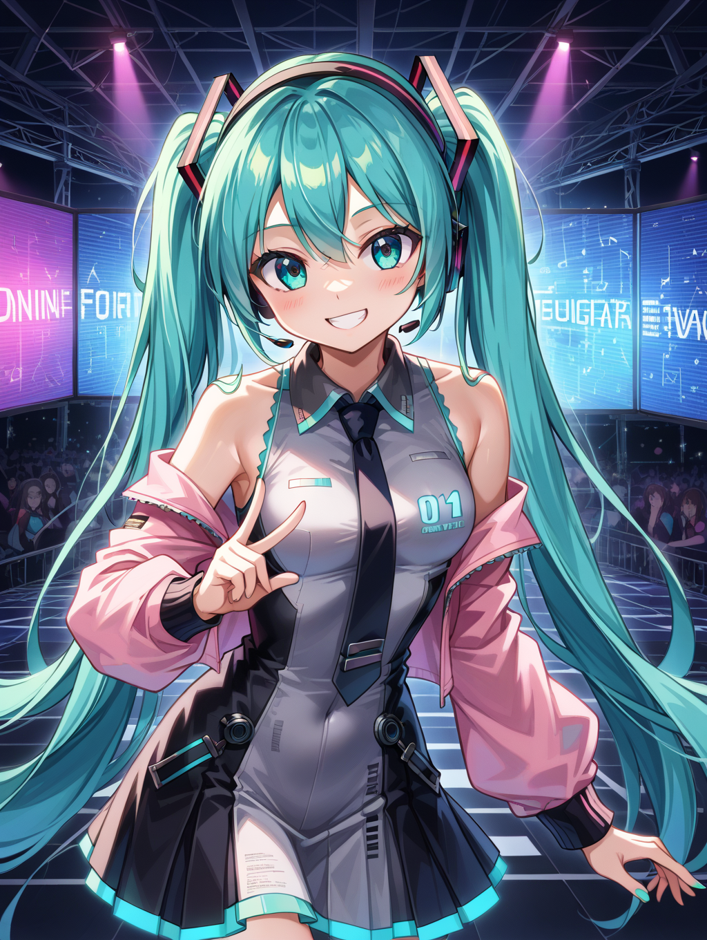 Hatsune Miku is a virtual singer wearing a futuristic outfit in green and black..png Hatsune Miku is a virtual singer wearing a futuristic outfit in green and black..png
